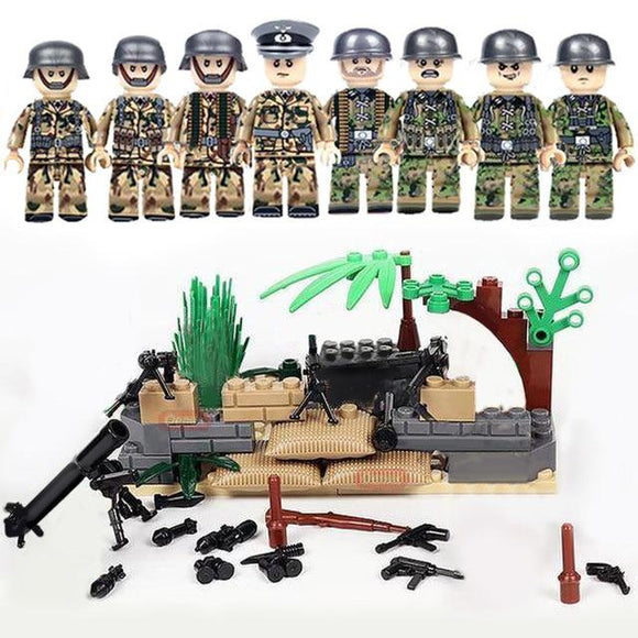 WW2 US Soldiers 6 Minifigures Pack with Cannons & Weapons - BrickArmyToys