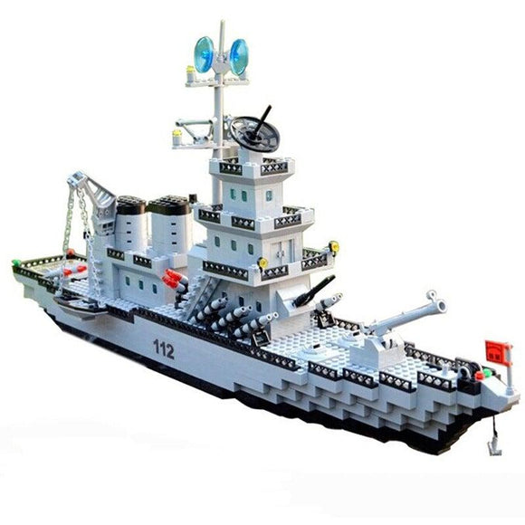 Navy Destroyer Battleship 970 Pieces 6 Soldiers & Helicopter