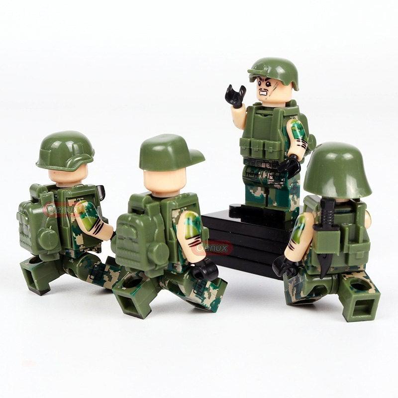 WW2 US Soldiers 6 Minifigures Pack with Cannons & Weapons - BrickArmyToys