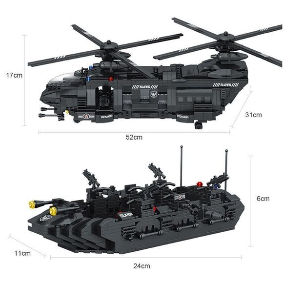 SWAT Transport Helicopter + Boat 1351 Pieces 10 Minifigures-The Brick Armory